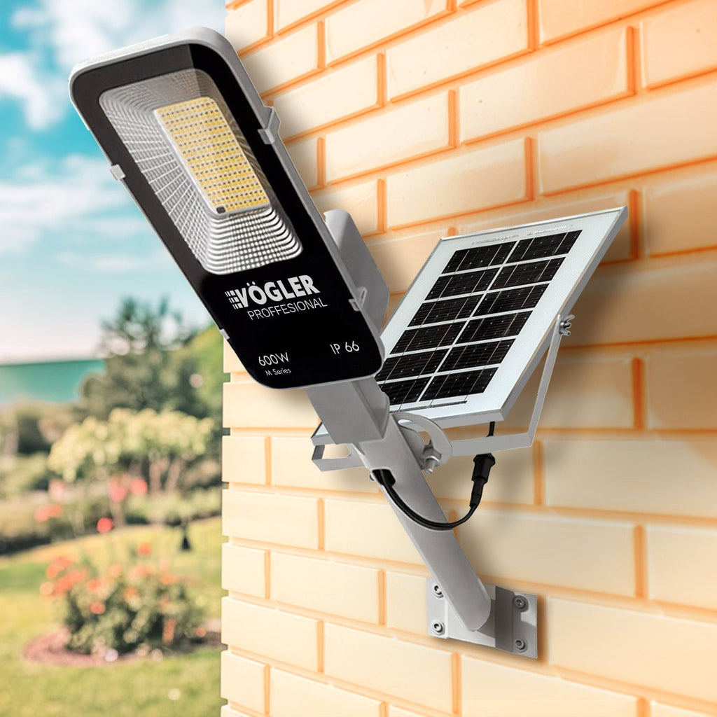 Jaudrs saules enerģijas darbināts apgaismojuma lukturis, krēslas sensors, tālvadības pults, Vögler Professional 600W