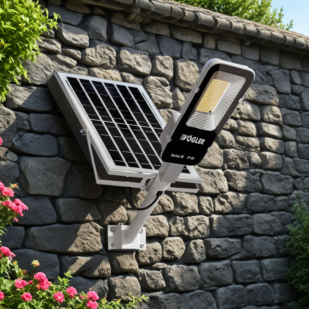 Jaudra saules enerģijas lukturis, krēslas sensors, tālvadības pults, Vögler Series M 2000W