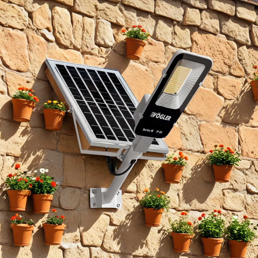Jaudra saules enerģijas lukturis, krēslas sensors, tālvadības pults, Vögler Series M 2000W