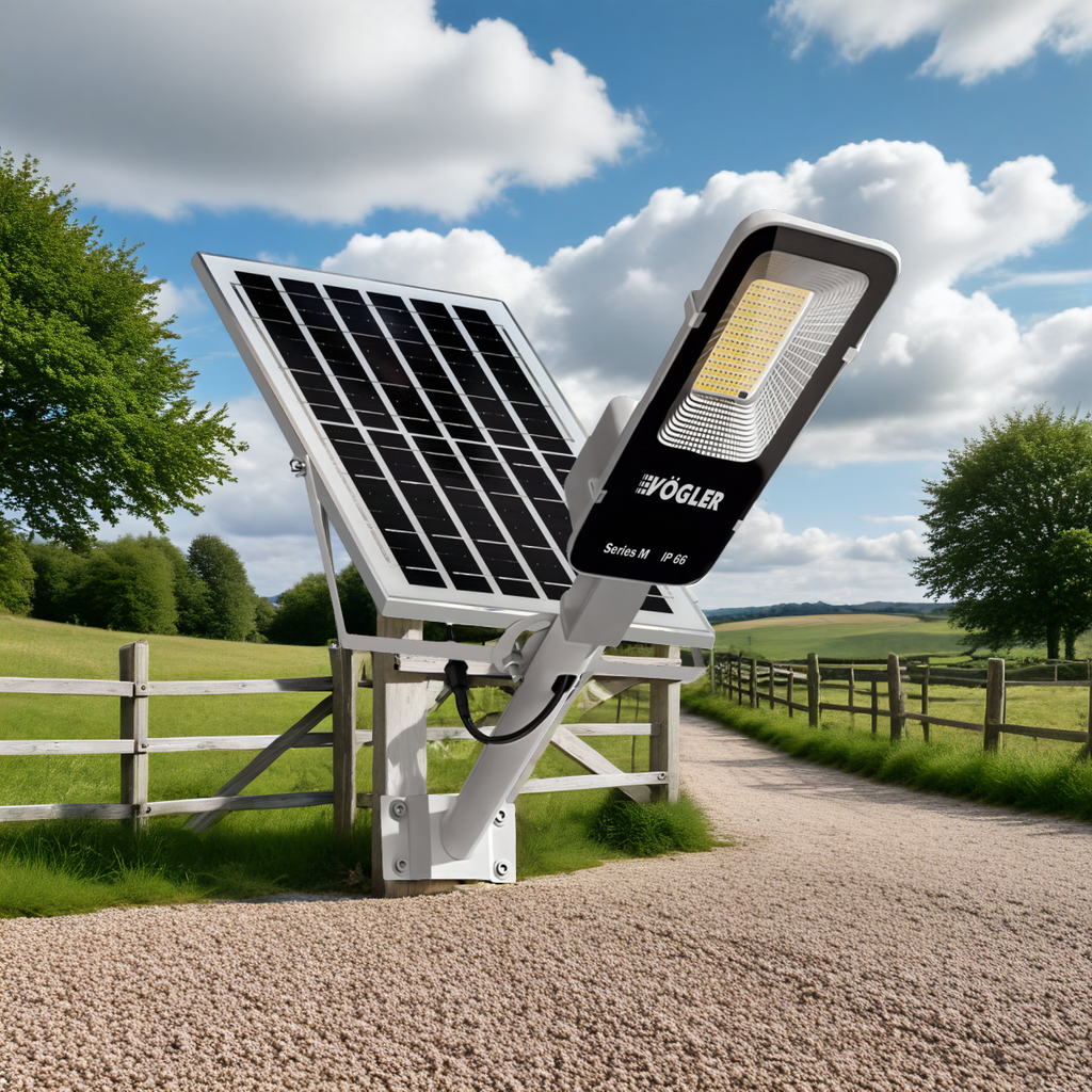 Jaudra saules enerģijas lukturis, krēslas sensors, tālvadības pults, Vögler Series M 2000W