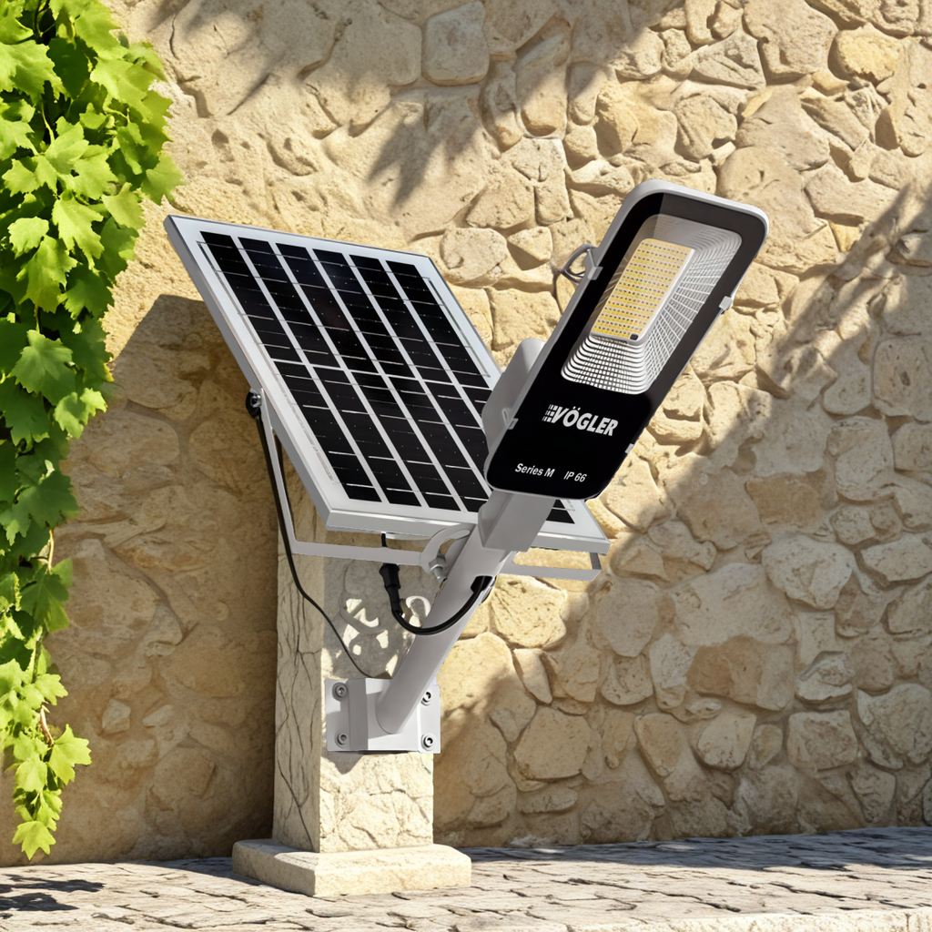 Jaudra saules enerģijas lukturis, krēslas sensors, tālvadības pults, Vögler Series M 2000W