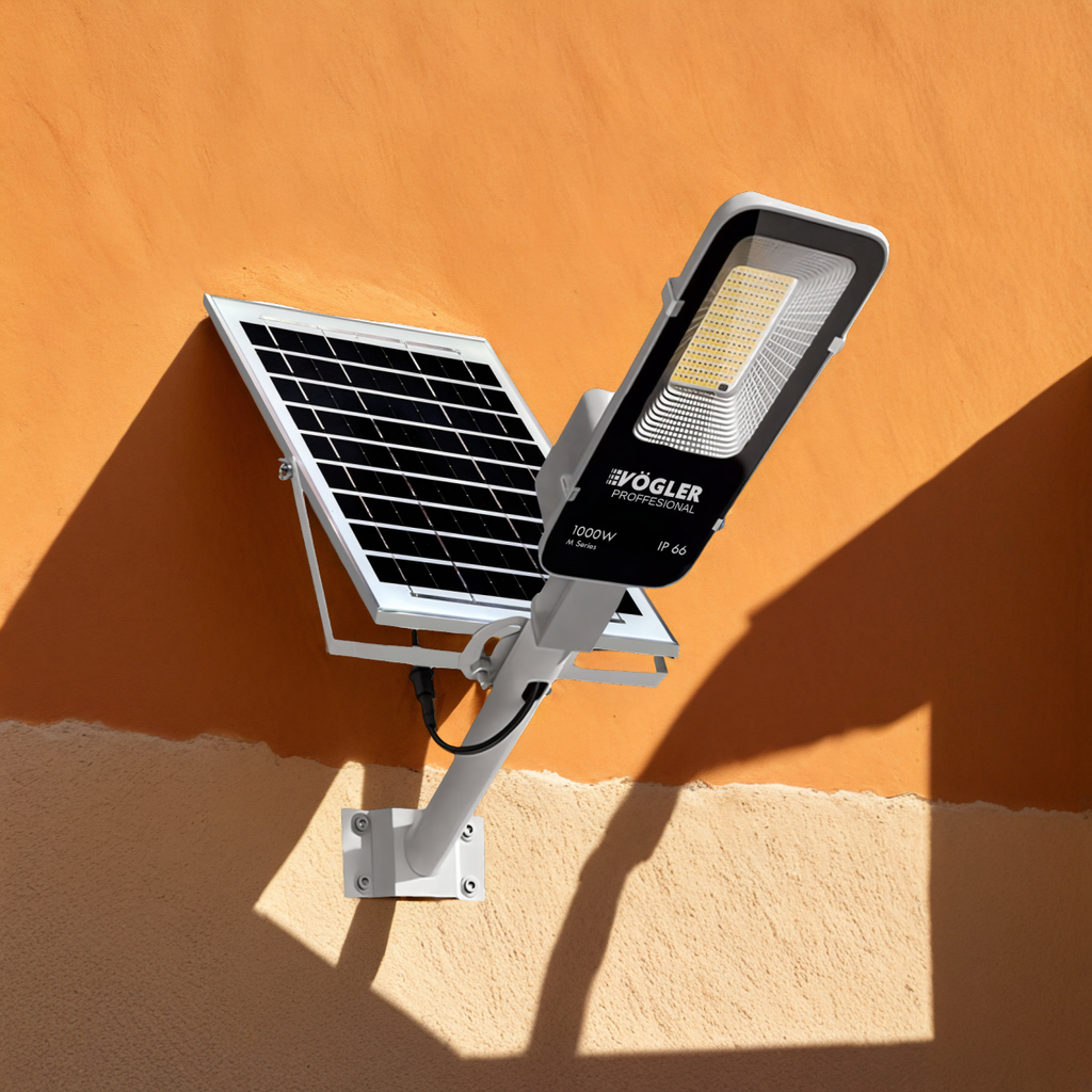 Jaudrs saules enerģijas darbināts apgaismojuma lukturis, krēslas sensors, tālvadības pults, Vögler Professional 1000W