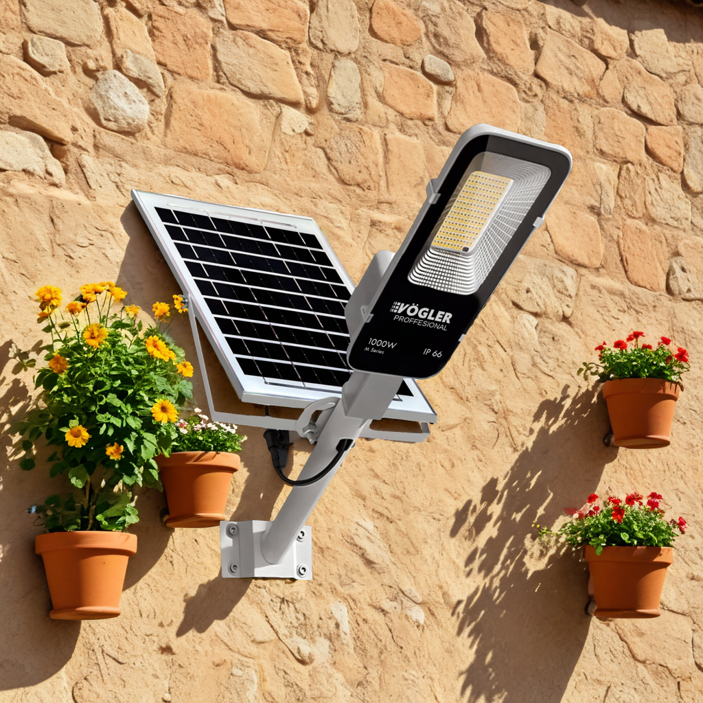 Jaudrs saules enerģijas darbināts apgaismojuma lukturis, krēslas sensors, tālvadības pults, Vögler Professional 1000W