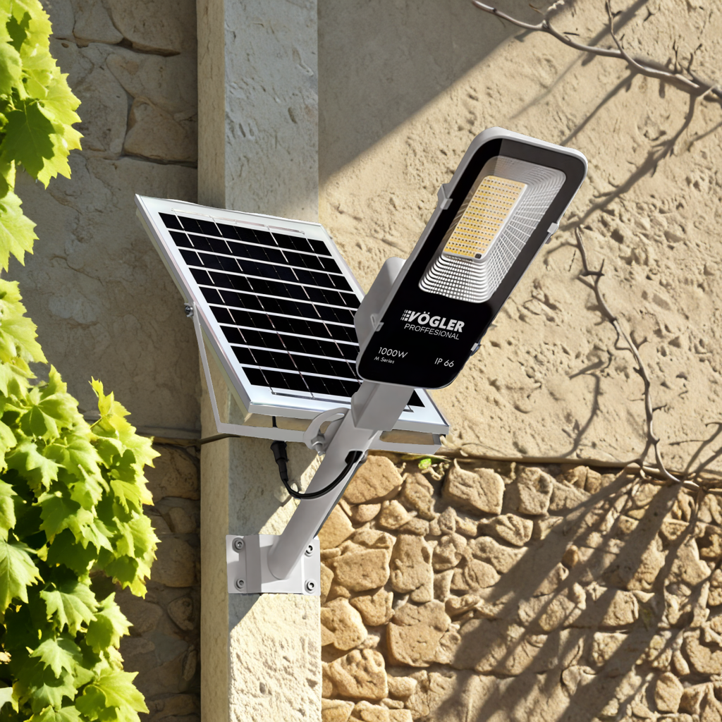 Jaudrs saules enerģijas darbināts apgaismojuma lukturis, krēslas sensors, tālvadības pults, Vögler Professional 1000W