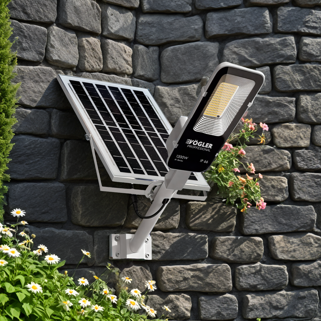 Jaudrs saules enerģijas darbināts apgaismojuma lukturis, krēslas sensors, tālvadības pults, Vögler Professional 1200W