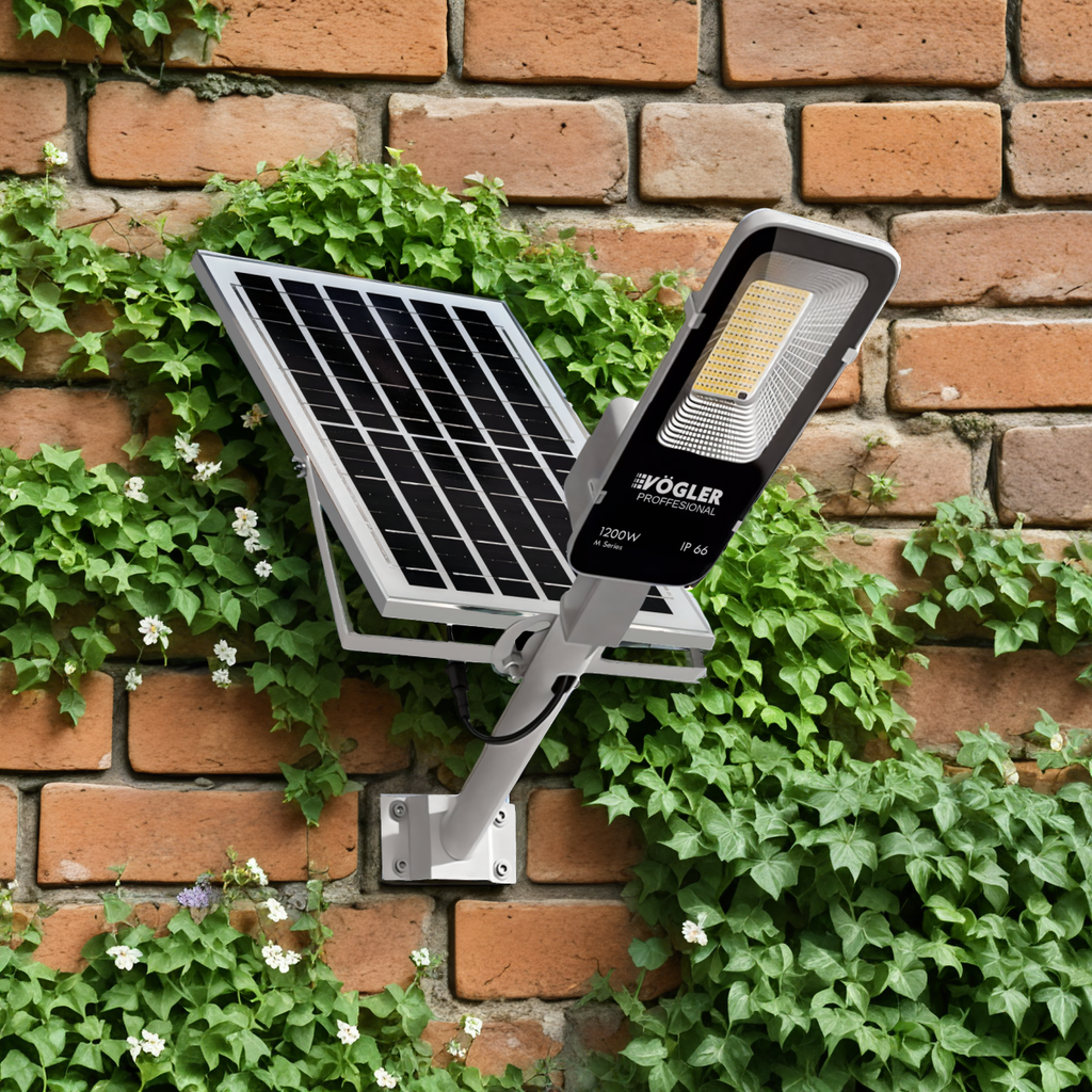 Jaudrs saules enerģijas darbināts apgaismojuma lukturis, krēslas sensors, tālvadības pults, Vögler Professional 1200W