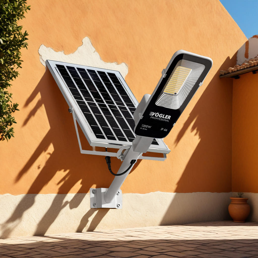Jaudrs saules enerģijas darbināts apgaismojuma lukturis, krēslas sensors, tālvadības pults, Vögler Professional 1200W