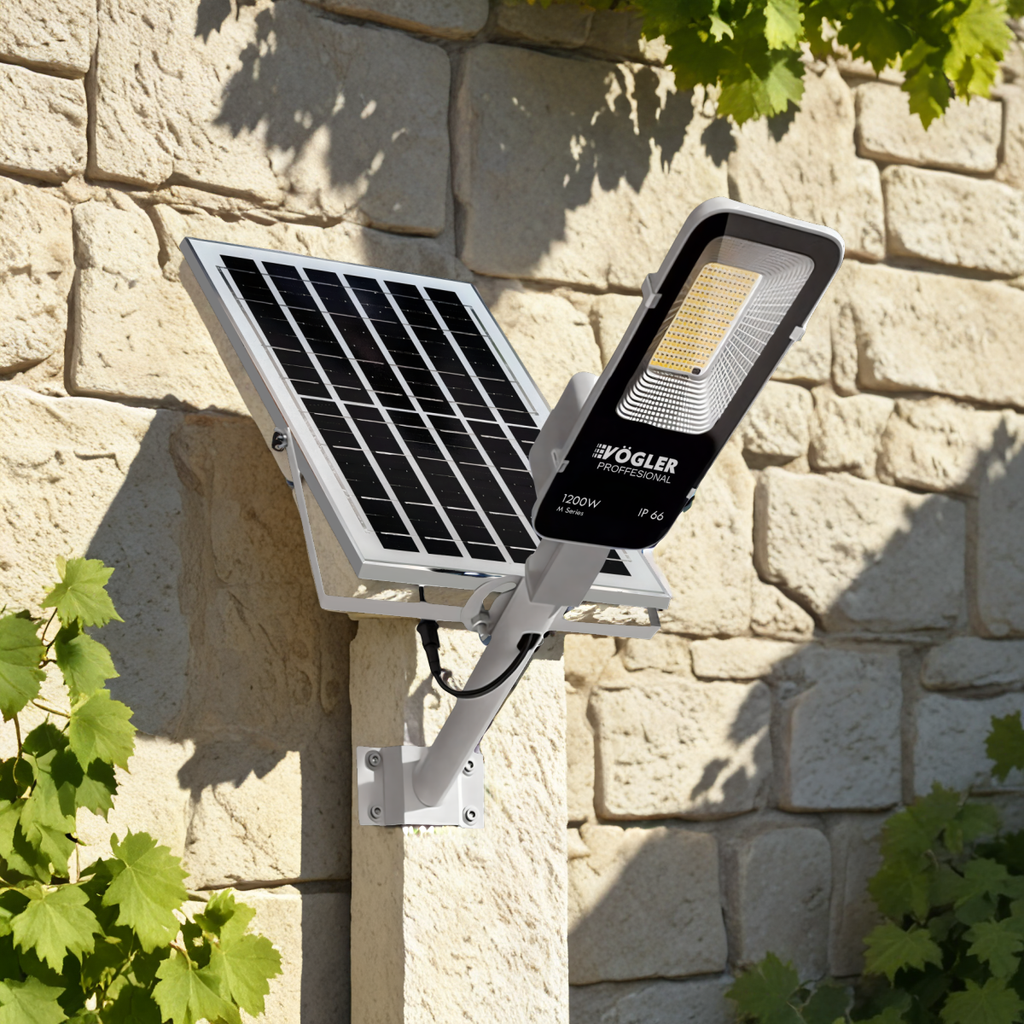 Jaudrs saules enerģijas darbināts apgaismojuma lukturis, krēslas sensors, tālvadības pults, Vögler Professional 1200W