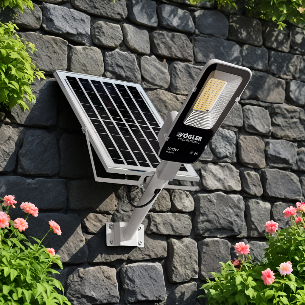 Jaudrs saules enerģijas darbināts apgaismojuma lukturis, krēslas sensors, tālvadības pults, Vögler Professional 1500W