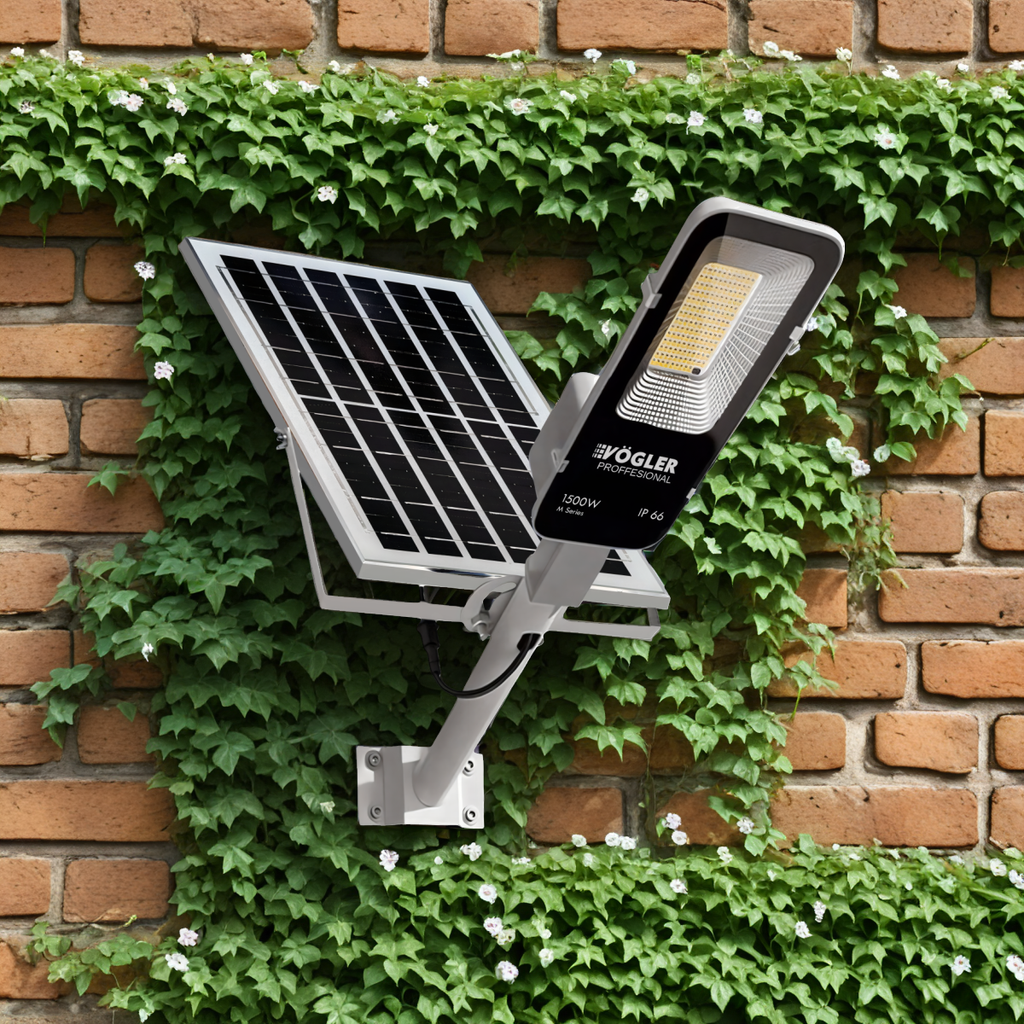 Jaudrs saules enerģijas darbināts apgaismojuma lukturis, krēslas sensors, tālvadības pults, Vögler Professional 1500W