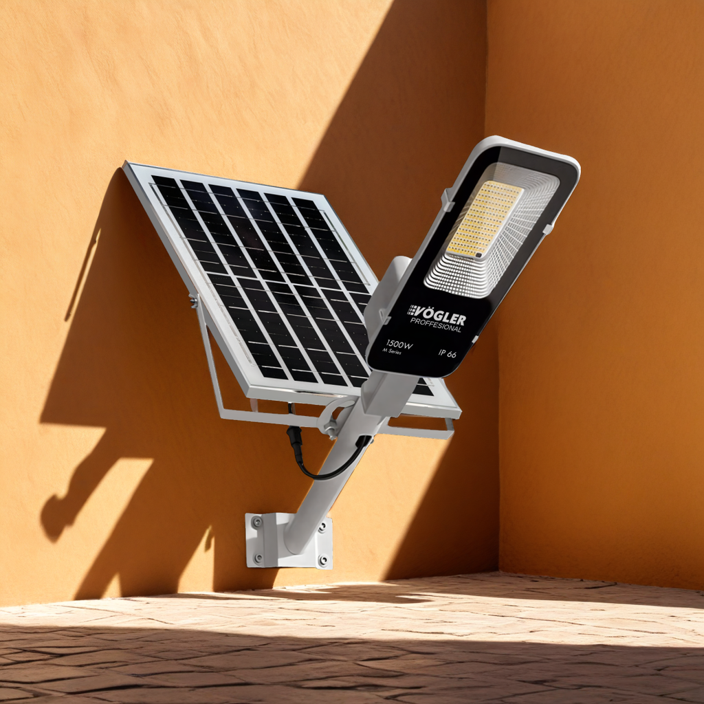 Jaudrs saules enerģijas darbināts apgaismojuma lukturis, krēslas sensors, tālvadības pults, Vögler Professional 1500W