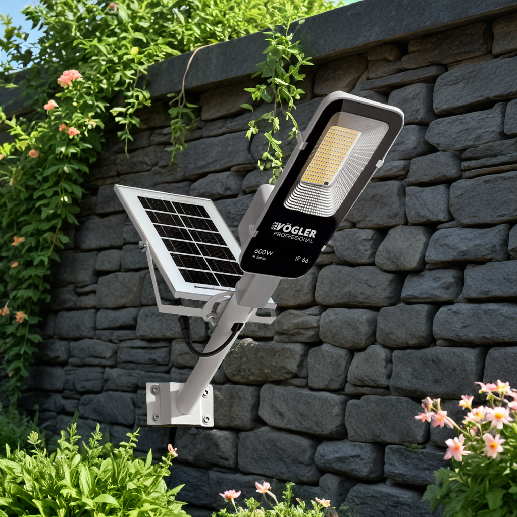 Jaudrs saules enerģijas darbināts apgaismojuma lukturis, krēslas sensors, tālvadības pults, Vögler Professional 600W