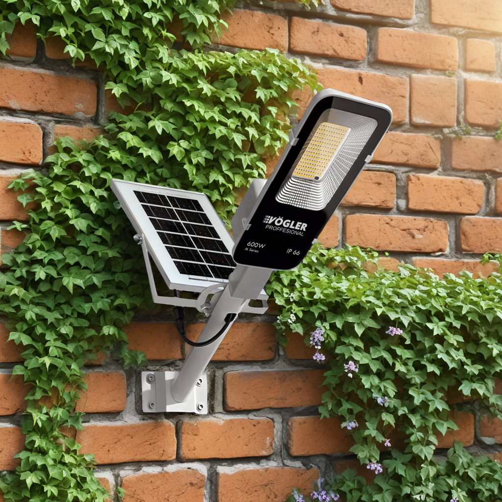 Jaudrs saules enerģijas darbināts apgaismojuma lukturis, krēslas sensors, tālvadības pults, Vögler Professional 600W