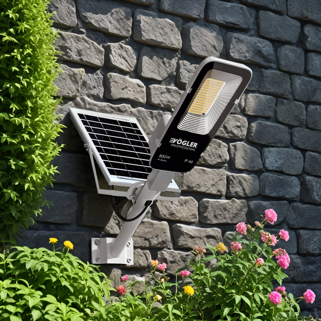 Jaudrs saules enerģijas darbināts apgaismojuma lukturis, krēslas sensors, tālvadības pults, Vögler Professional 800W