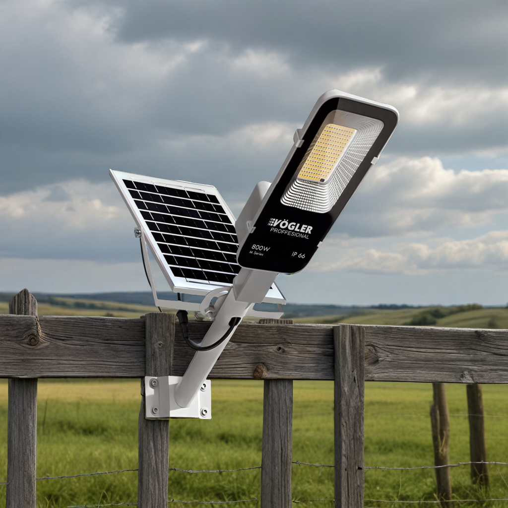 Jaudrs saules enerģijas darbināts apgaismojuma lukturis, krēslas sensors, tālvadības pults, Vögler Professional 800W