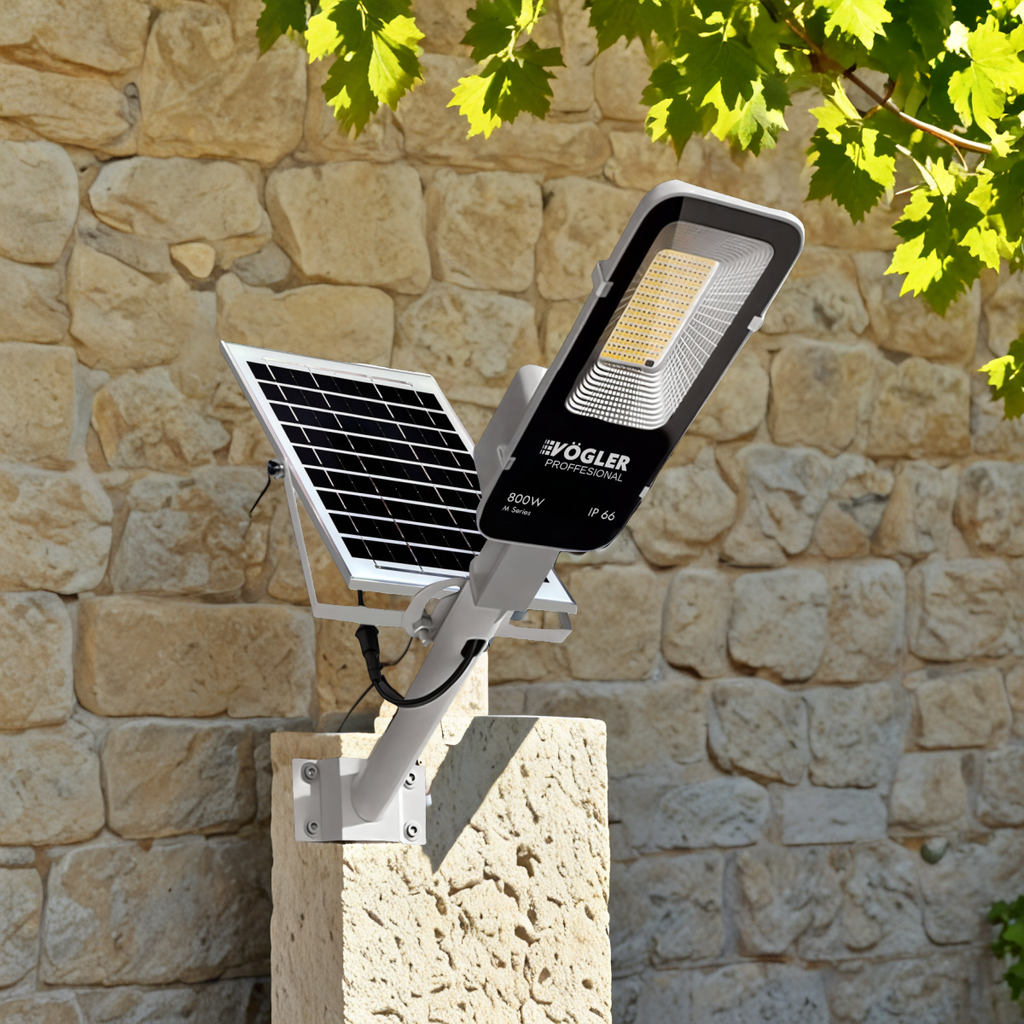 Jaudrs saules enerģijas darbināts apgaismojuma lukturis, krēslas sensors, tālvadības pults, Vögler Professional 800W
