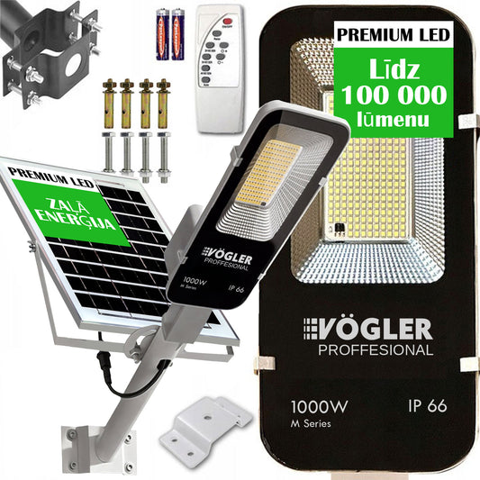 Jaudrs saules enerģijas darbināts apgaismojuma lukturis, krēslas sensors, tālvadības pults, Vögler Professional 1000W