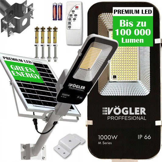 Jaudrs saules enerģijas darbināts apgaismojuma lukturis, krēslas sensors, tālvadības pults, Vögler Professional 1000W
