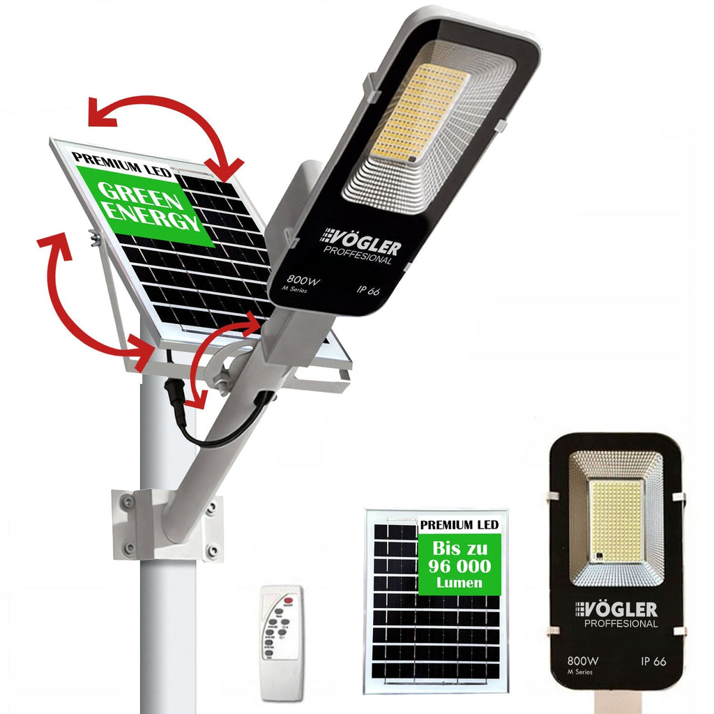 Jaudrs saules enerģijas darbināts apgaismojuma lukturis, krēslas sensors, tālvadības pults, Vögler Professional 800W