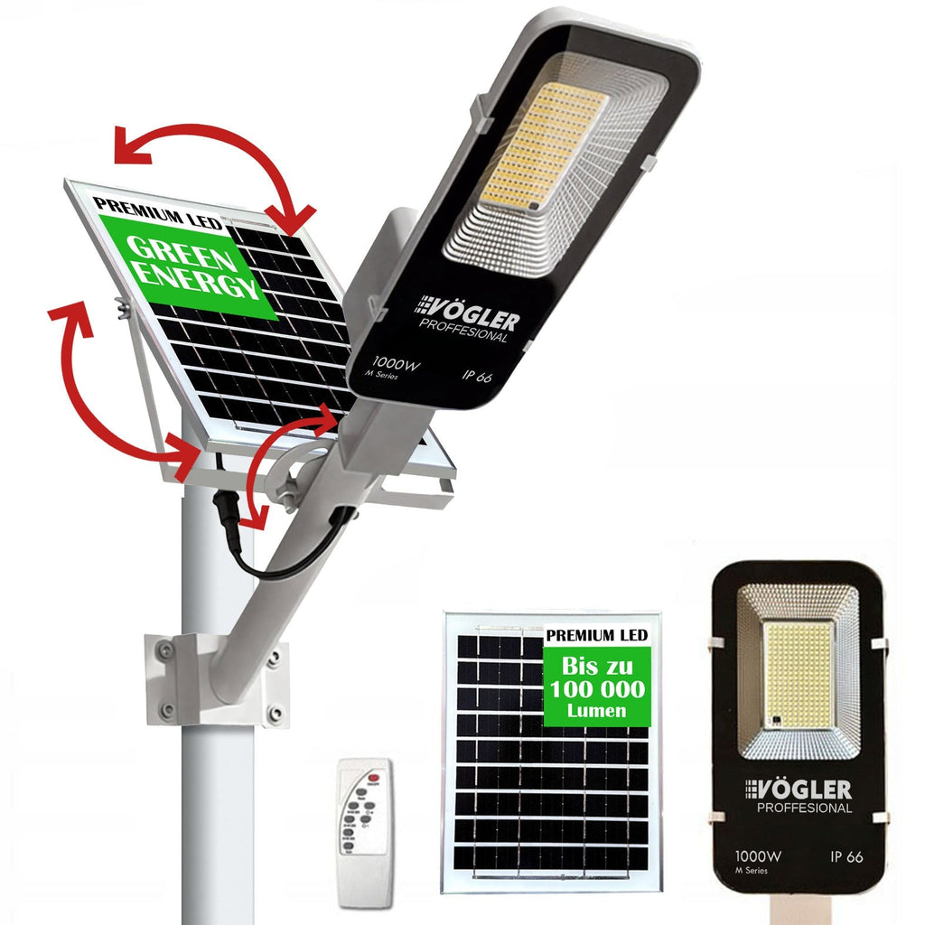 Jaudrs saules enerģijas darbināts apgaismojuma lukturis, krēslas sensors, tālvadības pults, Vögler Professional 1000W