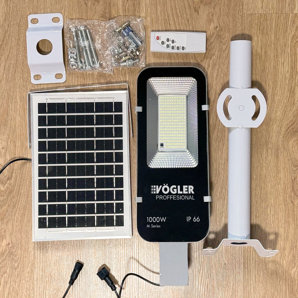 Jaudrs saules enerģijas darbināts apgaismojuma lukturis, krēslas sensors, tālvadības pults, Vögler Professional 1000W