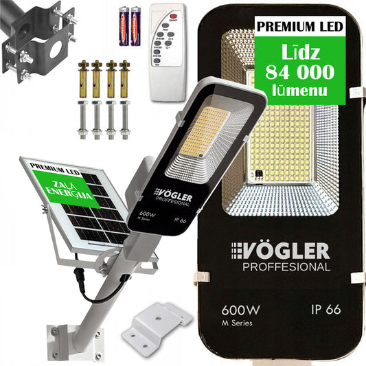 Jaudrs saules enerģijas darbināts apgaismojuma lukturis, krēslas sensors, tālvadības pults, Vögler Professional 600W