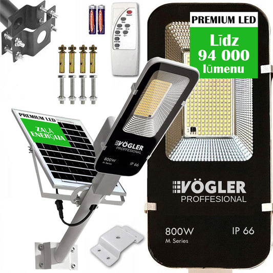 Jaudrs saules enerģijas darbināts apgaismojuma lukturis, krēslas sensors, tālvadības pults, Vögler Professional 800W