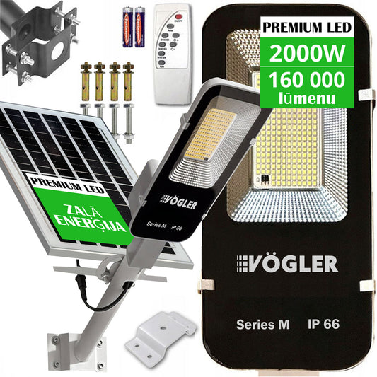 Jaudra saules enerģijas lukturis, krēslas sensors, tālvadības pults, Vögler Series M 2000W